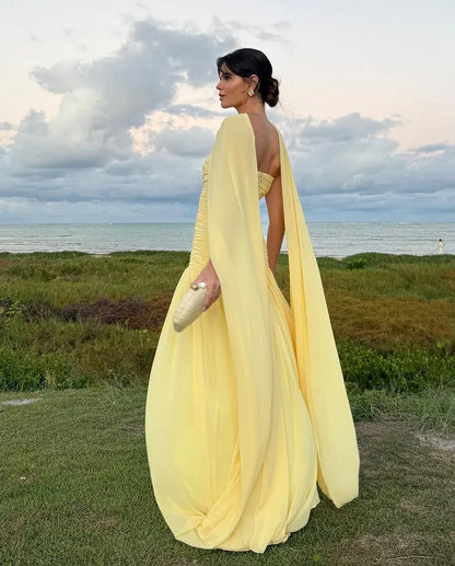 A-Line Yellow Chiffon Wedding Guest Dress Formal Party Dress  P710