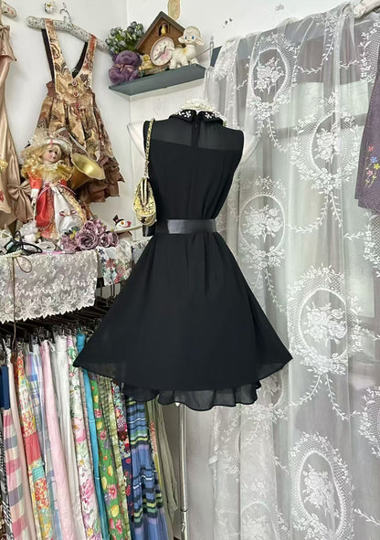 A Line Black Chiffon Homecoming Dress Beaded Birthday Dress P1845