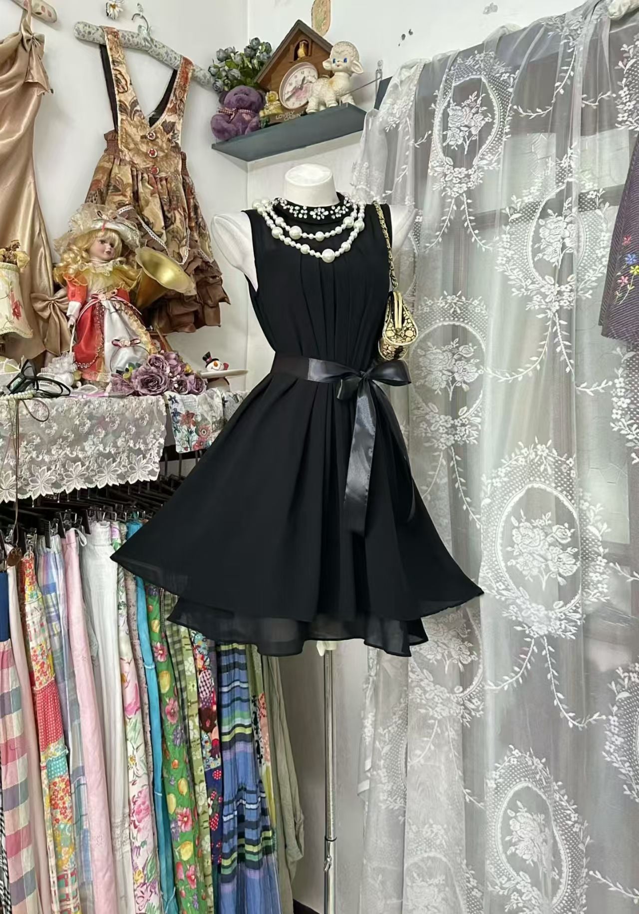 A Line Black Chiffon Homecoming Dress Beaded Birthday Dress P1845