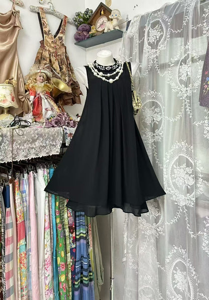 A Line Black Chiffon Homecoming Dress Beaded Birthday Dress P1845