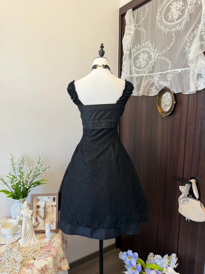 A Line Black Lace Birthday Dress Short Homecoming Dress  P1894