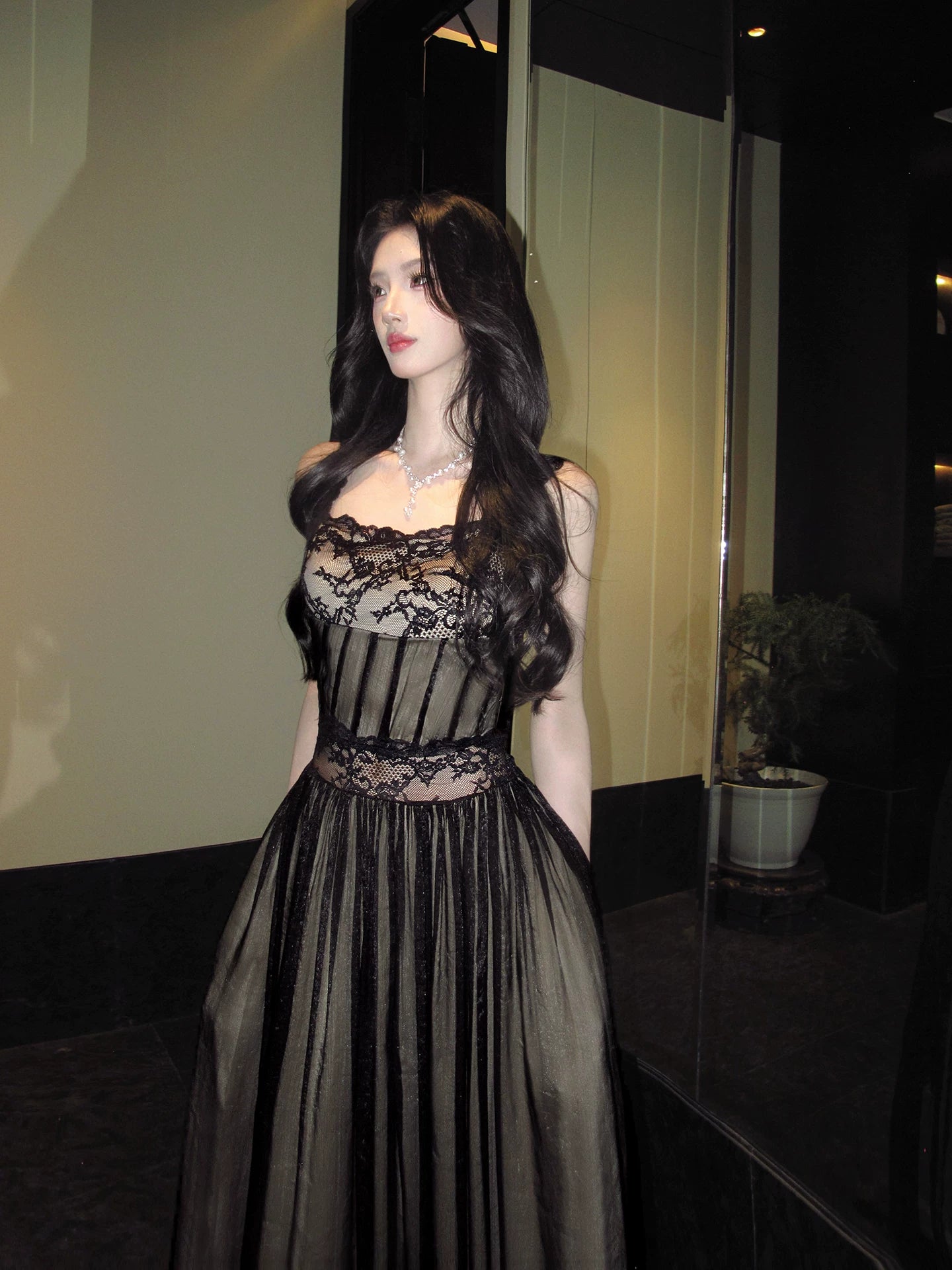 A Line Black Lace Prom Dress Open Back Birthday Dress  L153
