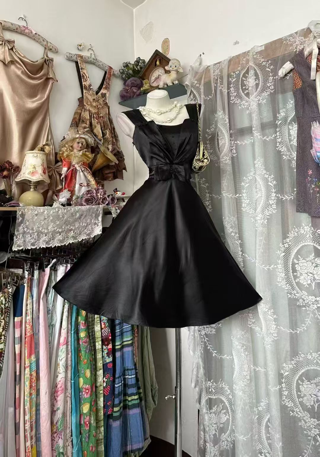 A Line Black Satin Birthday Dress Short Homecoming Dress   P2079