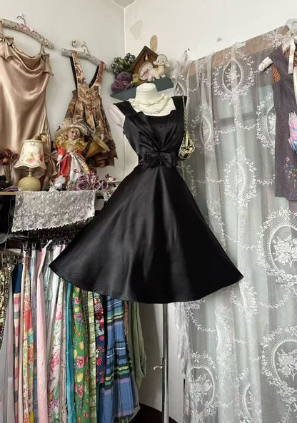 A Line Black Satin Birthday Dress Short Homecoming Dress   P2079