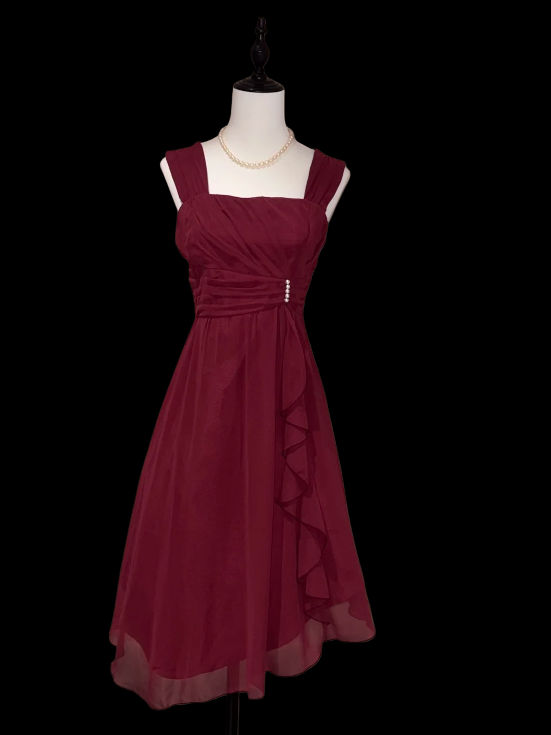 A Line Burgundy Chiffon Ruffled Homecoming Dress  P1869