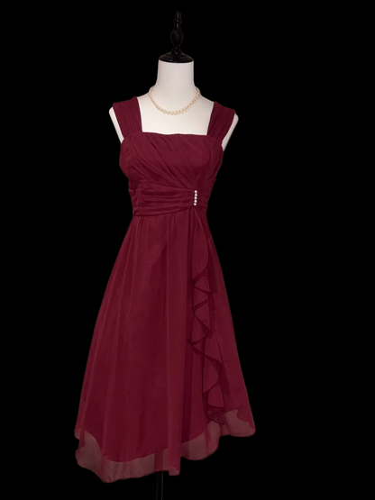 A Line Burgundy Chiffon Ruffled Homecoming Dress  P1869
