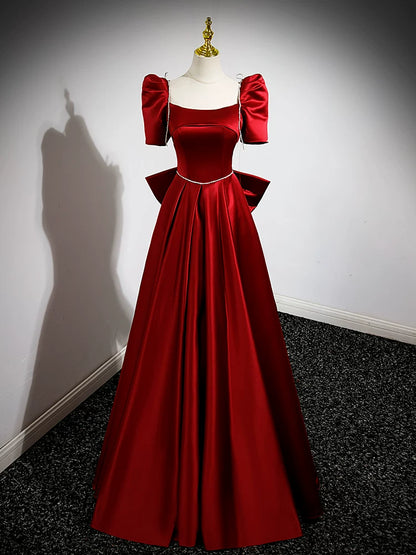 A Line  Burgundy Satin Birthday Dress Cute Prom Dress for Teens  P1254