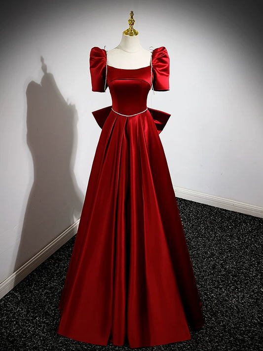 A Line  Burgundy Satin Birthday Dress Cute Prom Dress for Teens  P1254