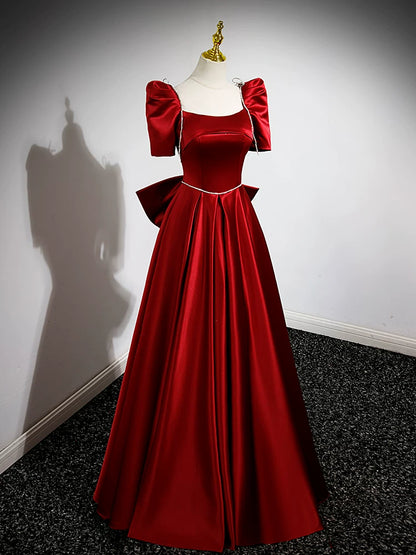 A Line  Burgundy Satin Birthday Dress Cute Prom Dress for Teens  P1254