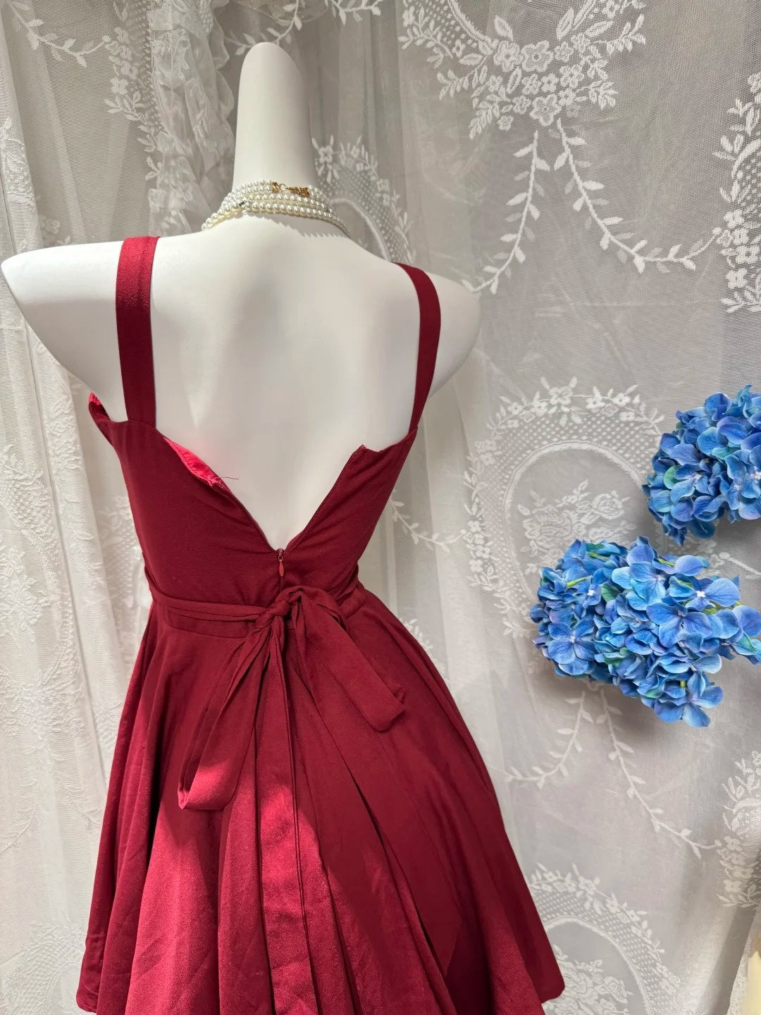A Line Burgundy Satin Short Homecoming Dress  P1730