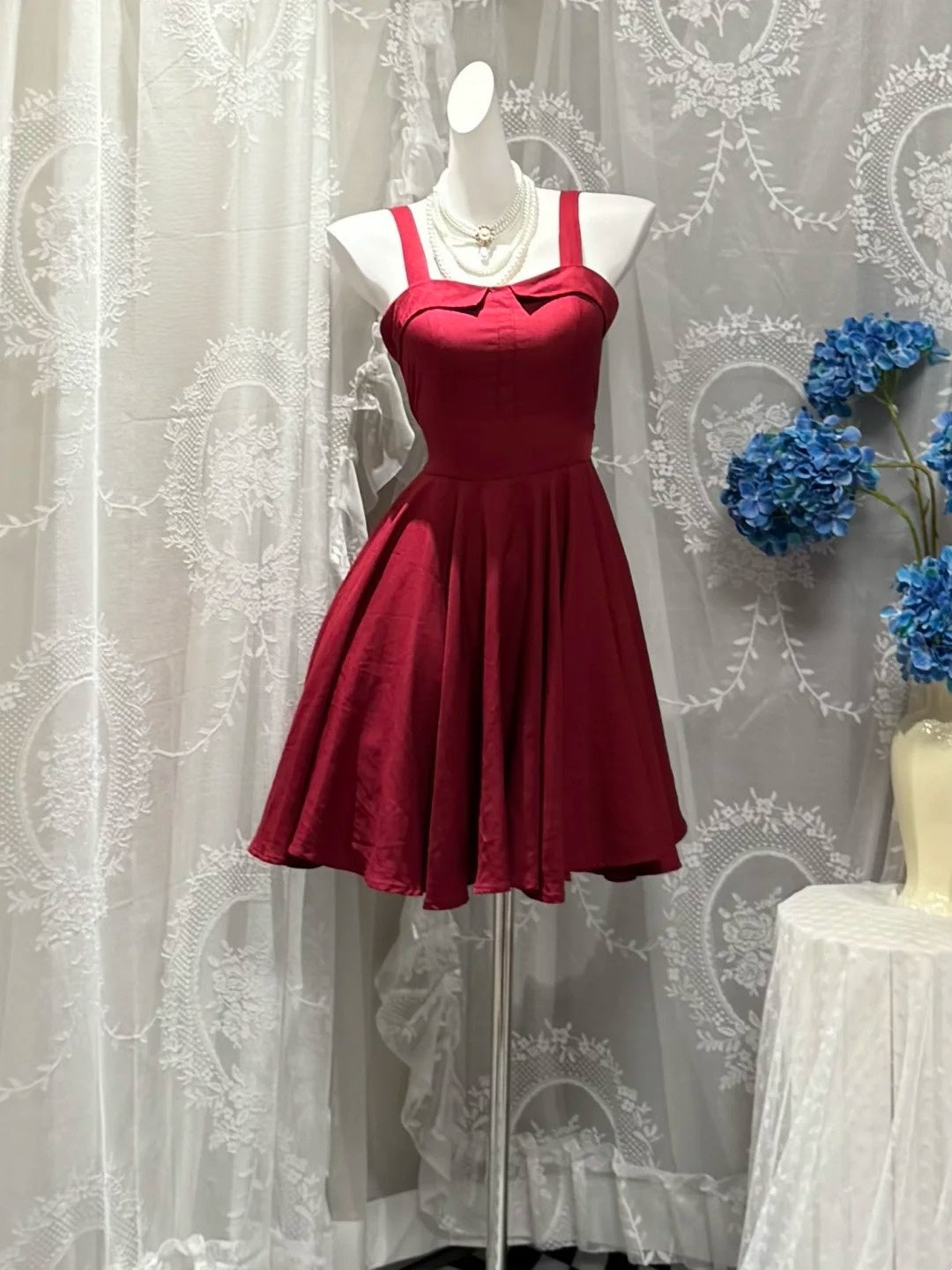 A Line Burgundy Satin Short Homecoming Dress  P1730