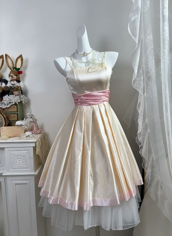 A Line Champagne Satin Homecoming Dress With Bow Knot P1814