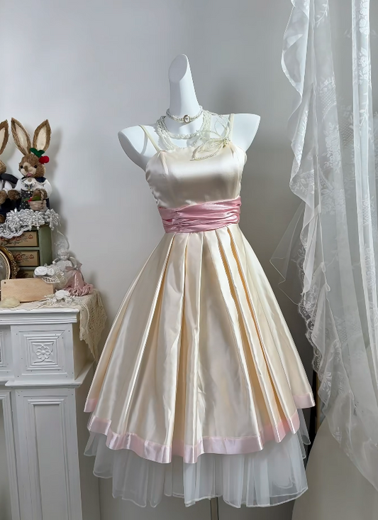 A Line Champagne Satin Homecoming Dress With Bow Knot P1814