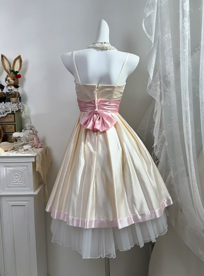 A Line Champagne Satin Homecoming Dress With Bow Knot P1814