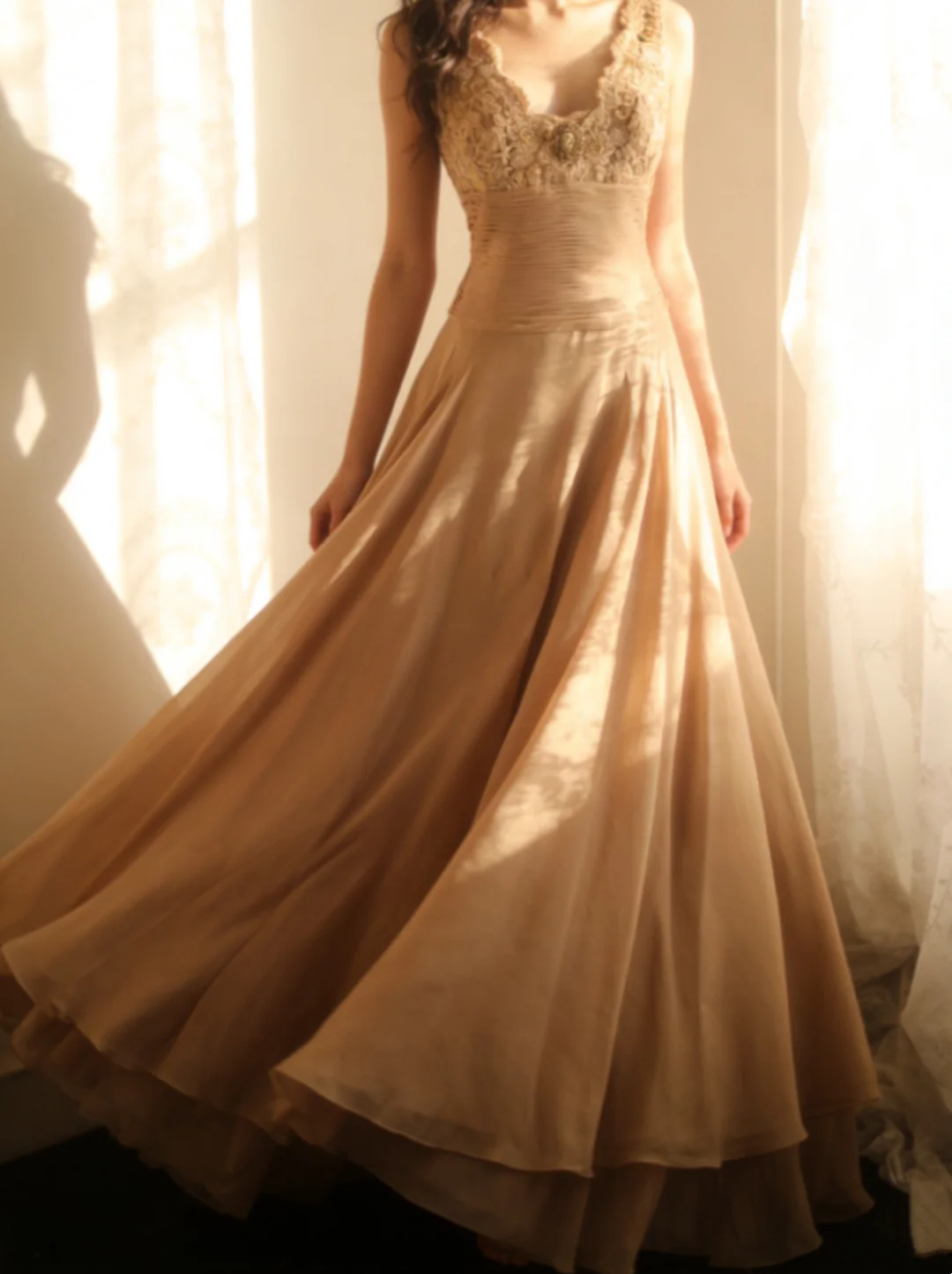 A Line Chiffon V Back Wedding Guest Dress Formal Wedding Guest Dress With Appliques  P687
