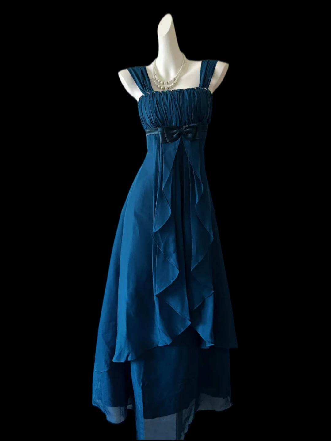 A Line Dark Teal Chiffon Prom Dress Ruffled Formal Dress  P1064