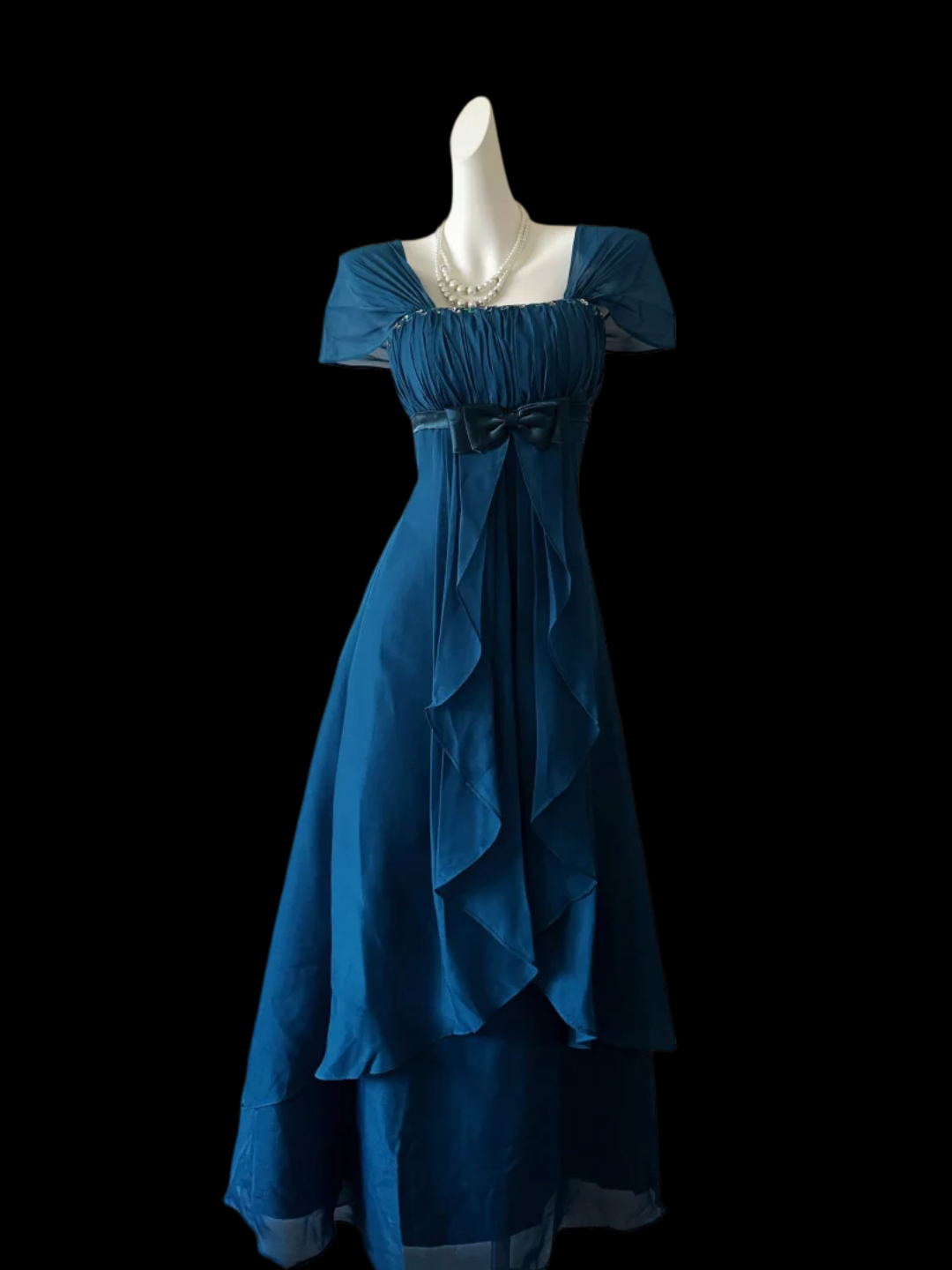 A Line Dark Teal Chiffon Prom Dress Ruffled Formal Dress  P1064
