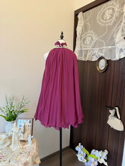 A Line Fuchsia Chiffon Homecoming Dress Short Party Dress  P1899