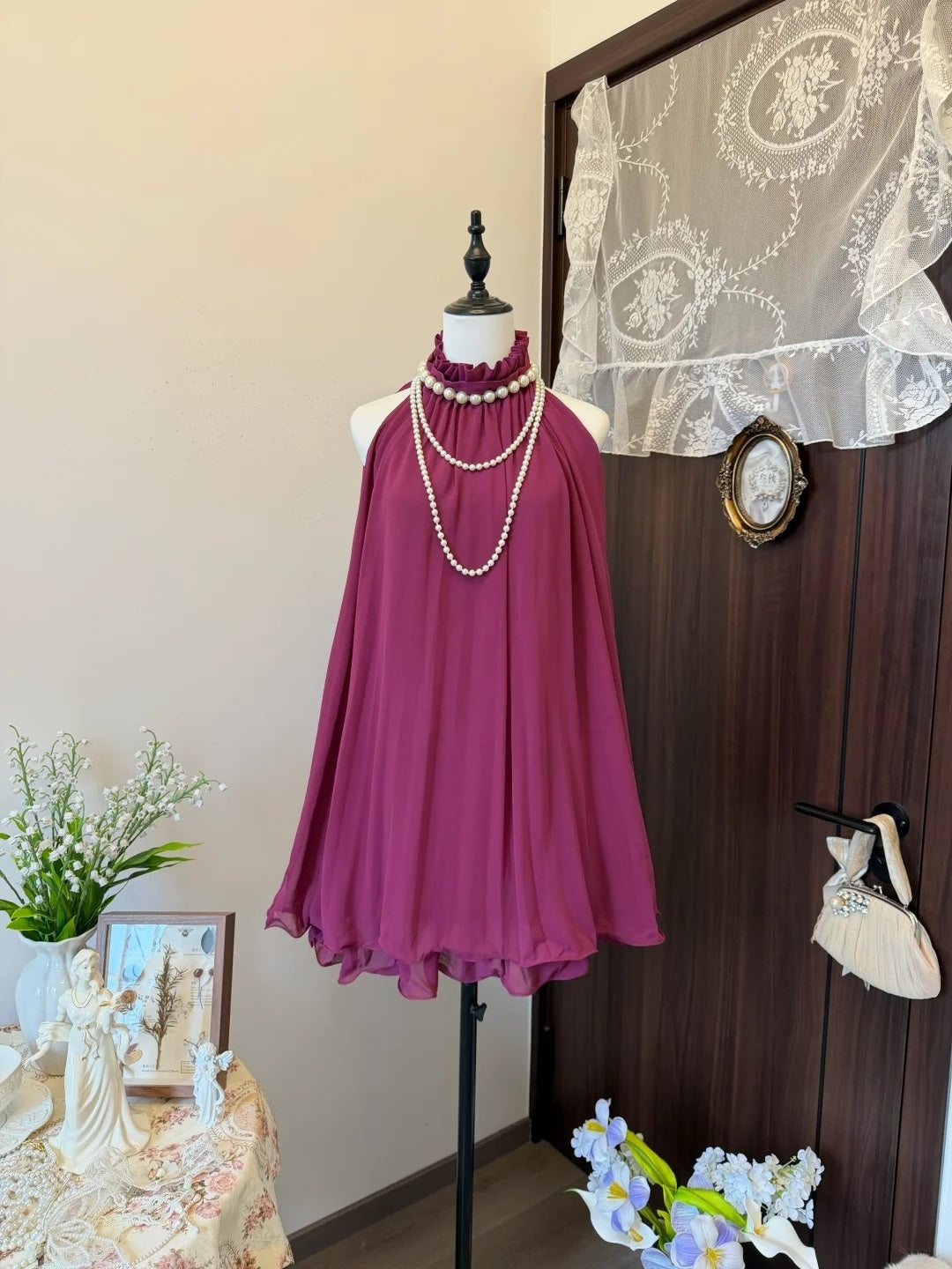 A Line Fuchsia Chiffon Homecoming Dress Short Party Dress  P1899