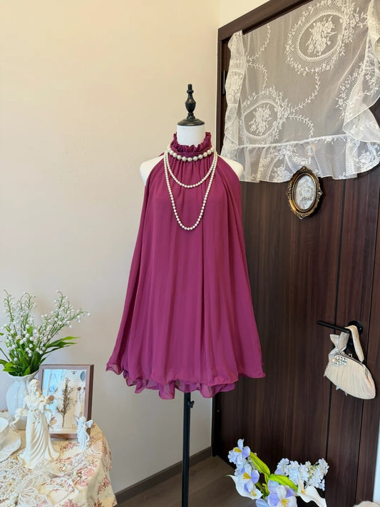A Line Fuchsia Chiffon Homecoming Dress Short Party Dress  P1899