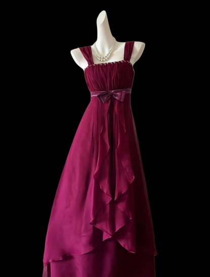A Line Fuchsia Chiffon Prom Dress Ruffled Formal Dress  P1068