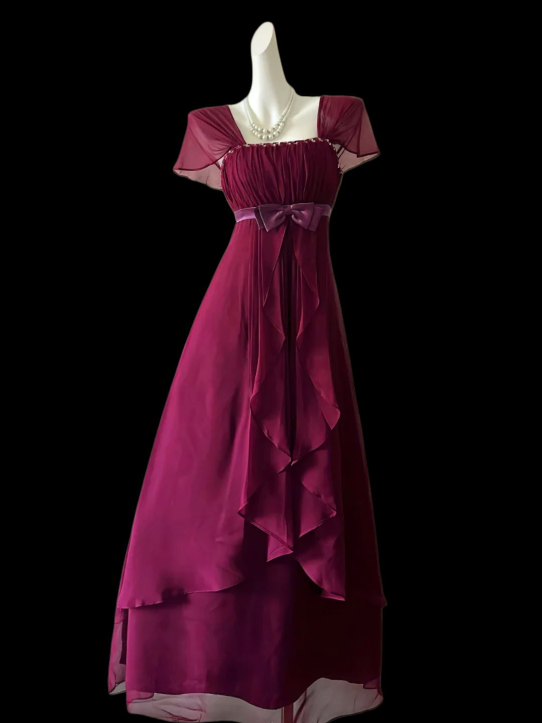 A Line Fuchsia Chiffon Prom Dress Ruffled Formal Dress  P1068