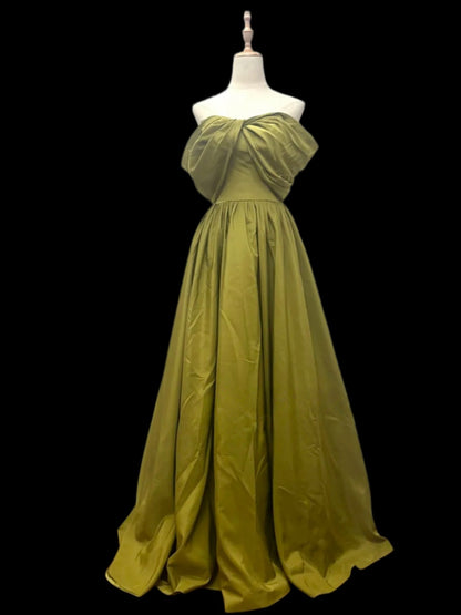 A Line Green Princess Dress A Satin Formal Evening Gown  P1688