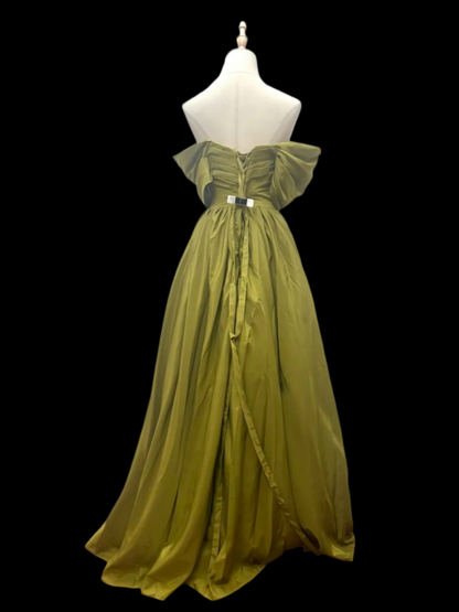 A Line Green Princess Dress A Satin Formal Evening Gown  P1688