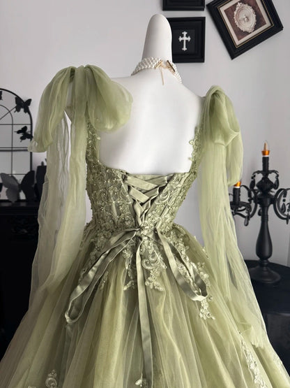 A Line Green Tulle Birthday Dress Princess Prom Dress  P1799