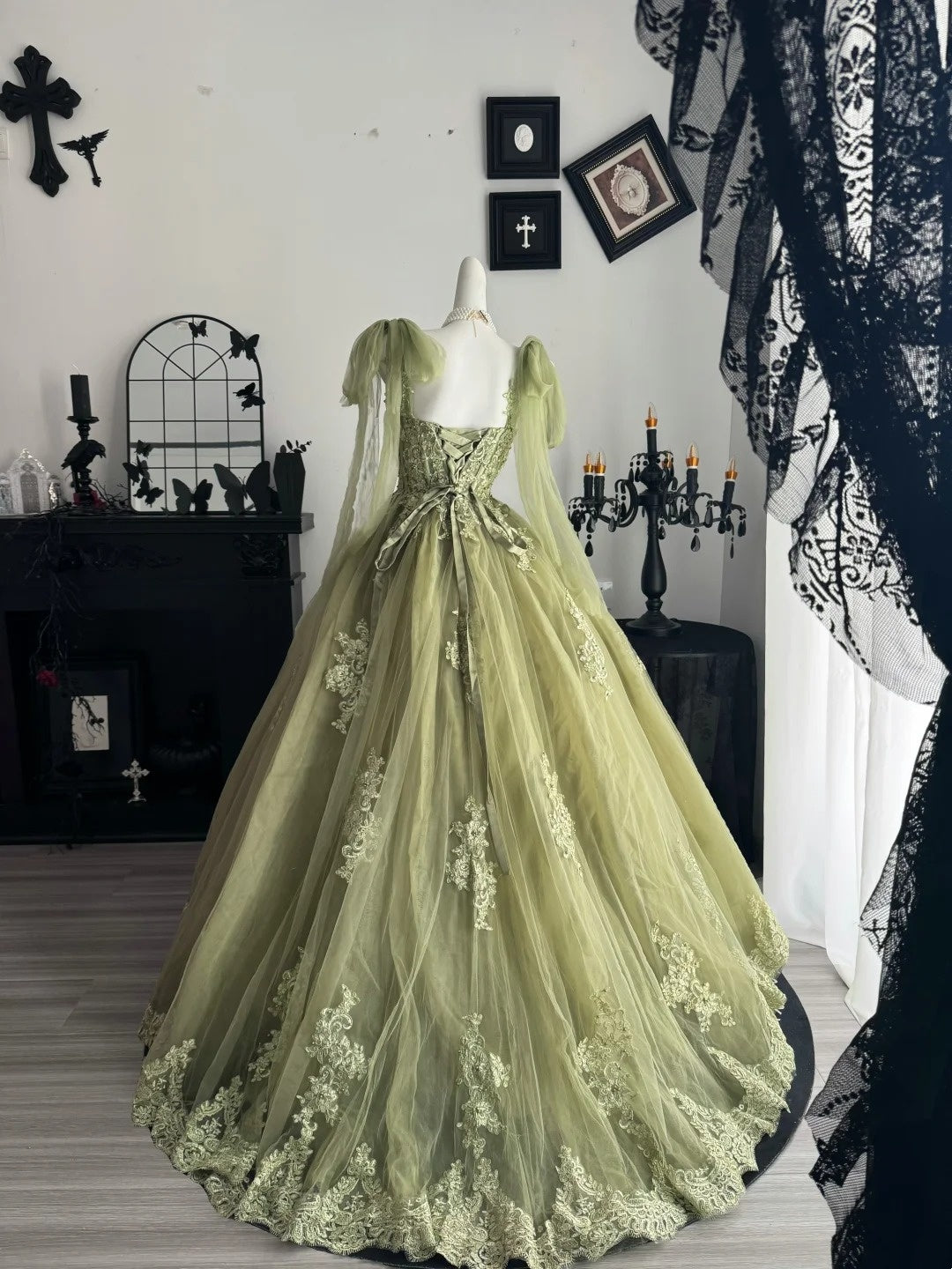 A Line Green Tulle Birthday Dress Princess Prom Dress  P1799
