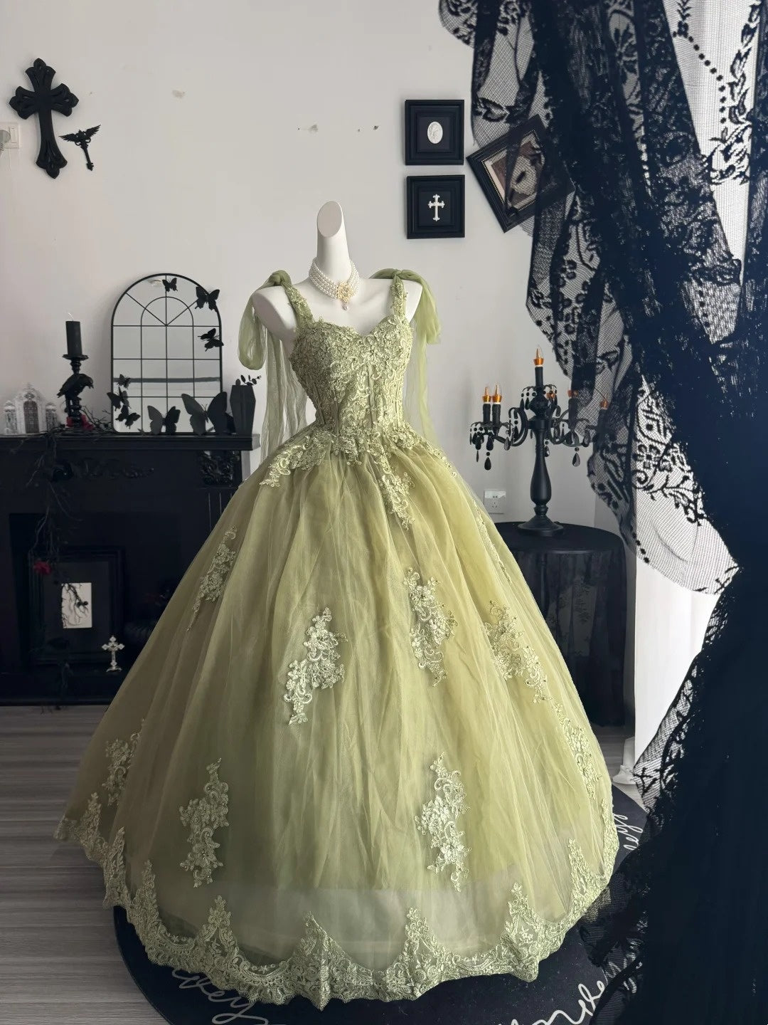 A Line Green Tulle Birthday Dress Princess Prom Dress  P1799
