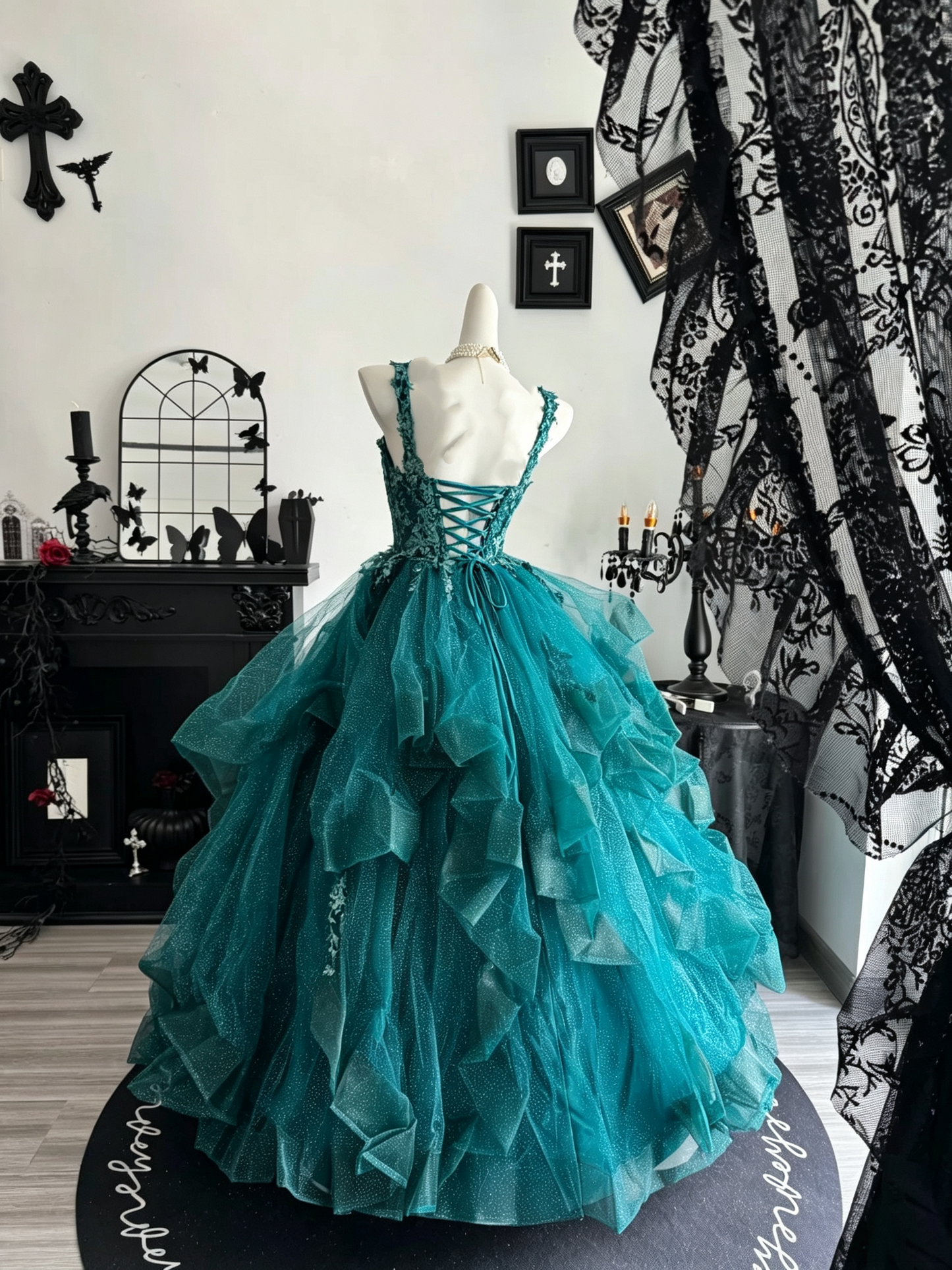 A Line Teal Tulle Sweet 16 Birthday Dress A Line Formal Prom Dress  P1910