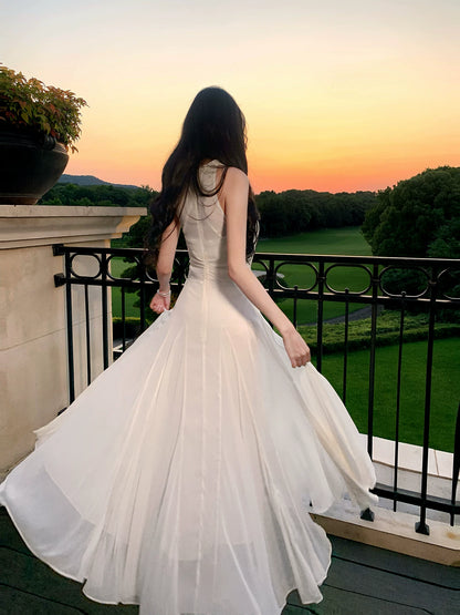 A Line Halter Chiffon Wedding Dress Formal Evening Dress  P1517