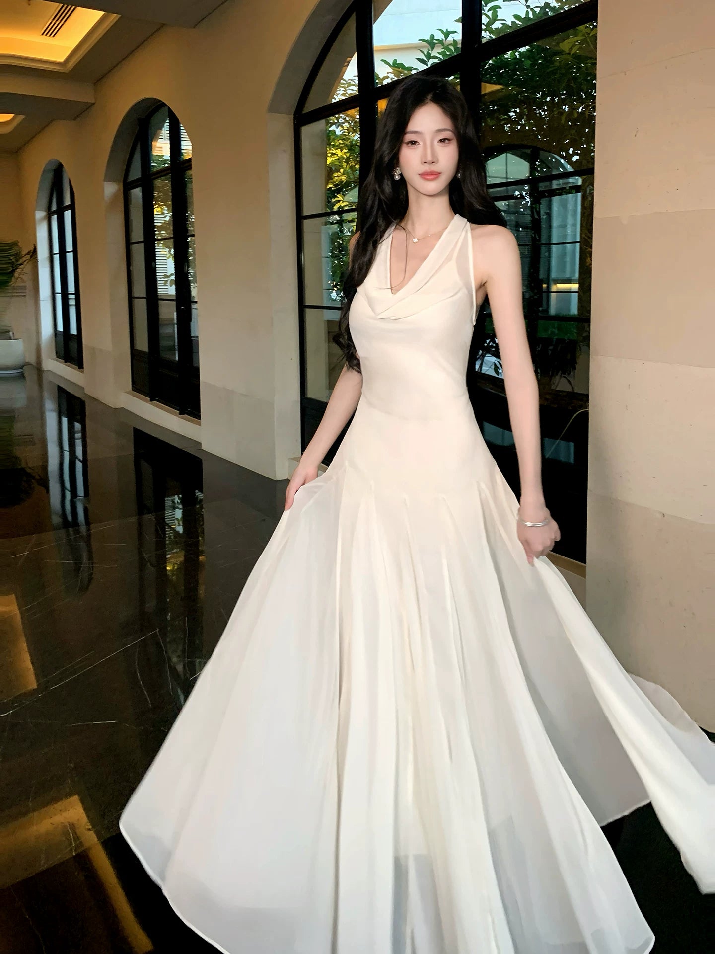 A Line Halter Chiffon Wedding Dress Formal Evening Dress  P1517