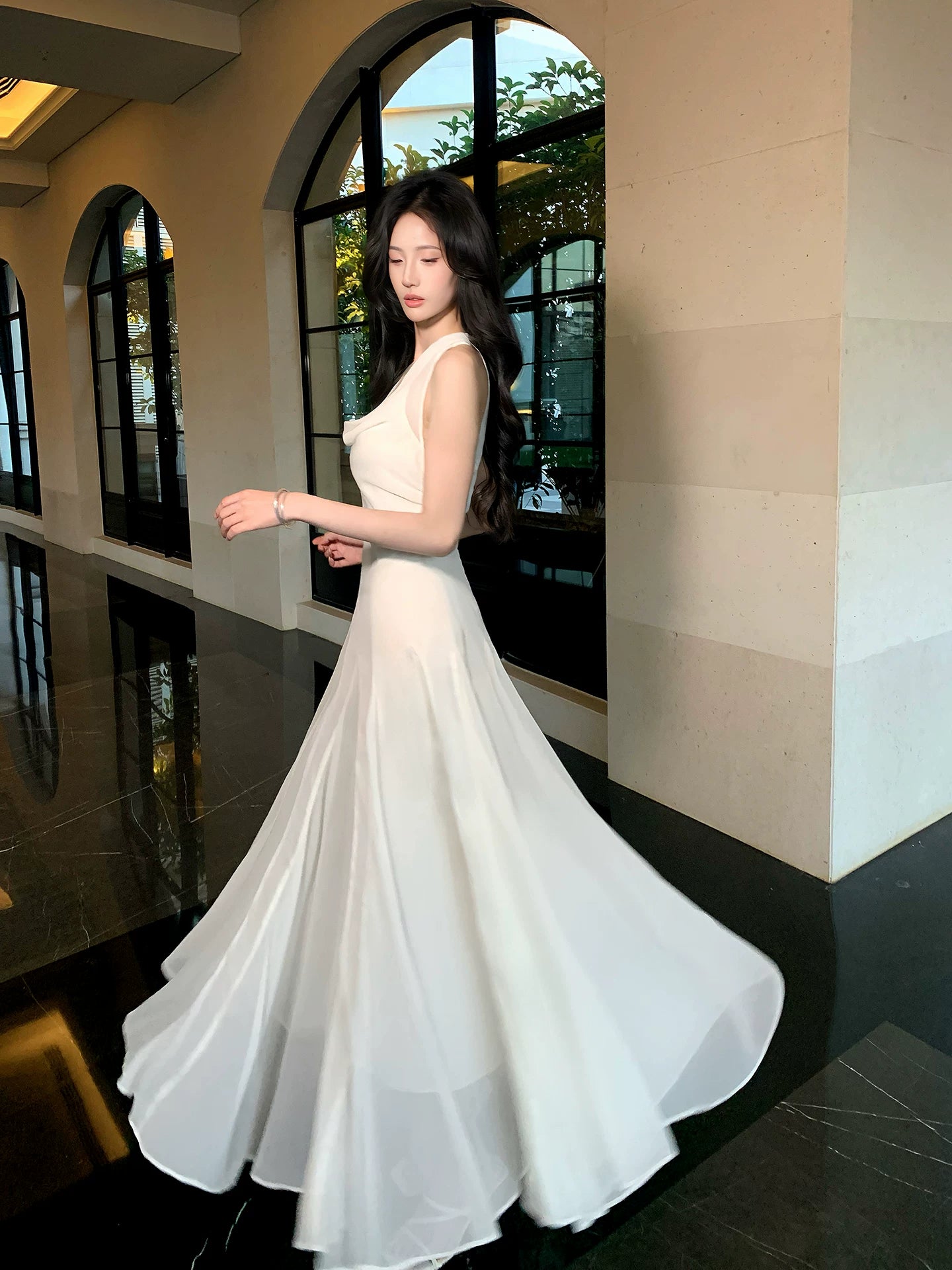 A Line Halter Chiffon Wedding Dress Formal Evening Dress  P1517