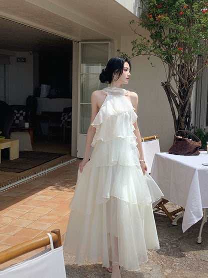 A Line Ivory Layered Wedding Dress Chiffon Holiday Dress  P1306