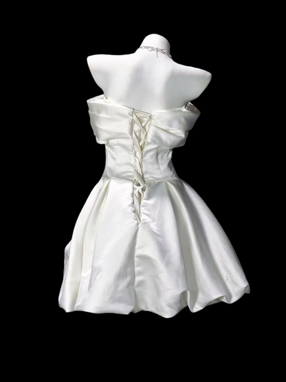 A Line Ivory Satin Birthday Dress Short Graduation Dress  P1968
