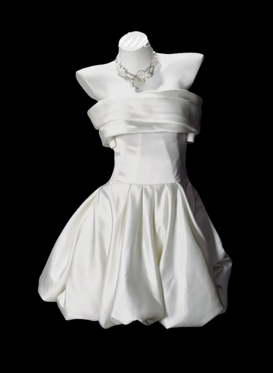 A Line Ivory Satin Birthday Dress Short Graduation Dress  P1968