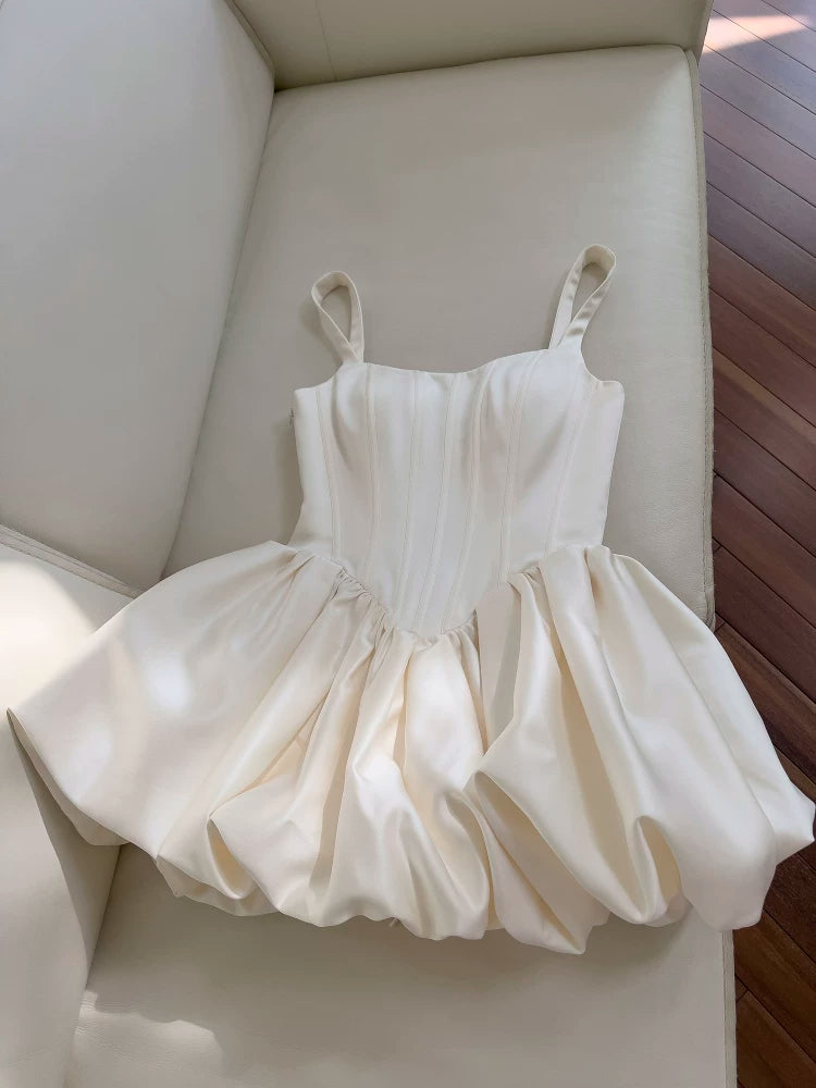 A Line Ivory Satin Birthday Dress Short Homecoming Dress  P1746