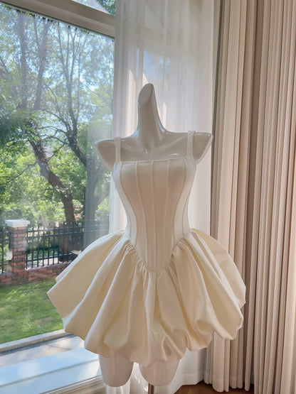 A Line Ivory Satin Birthday Dress Short Homecoming Dress  P1746