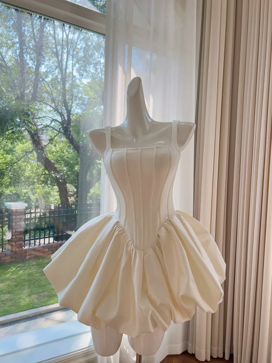 A Line Ivory Satin Birthday Dress Short Homecoming Dress  P1746