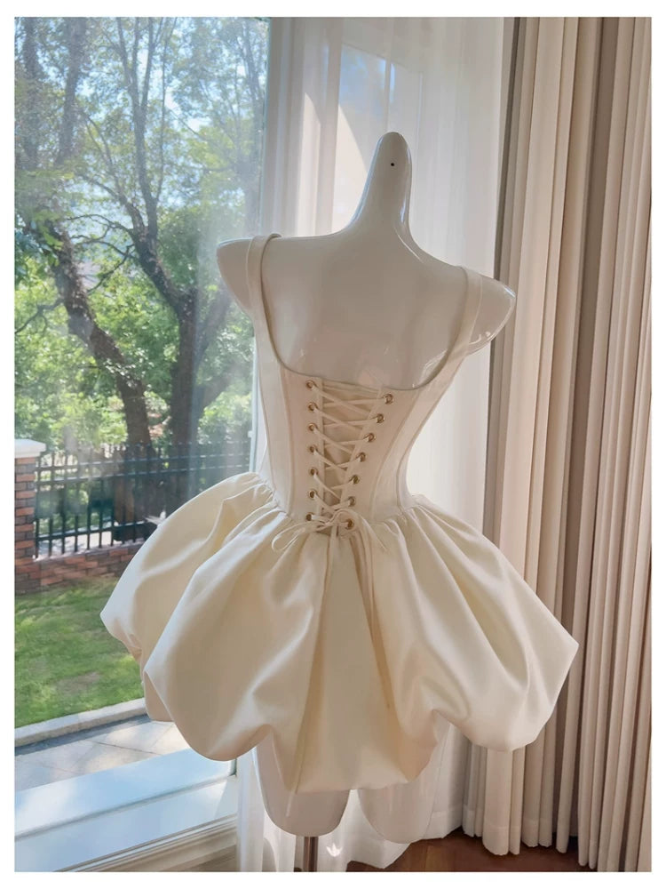 A Line Ivory Satin Birthday Dress Short Homecoming Dress  P1746