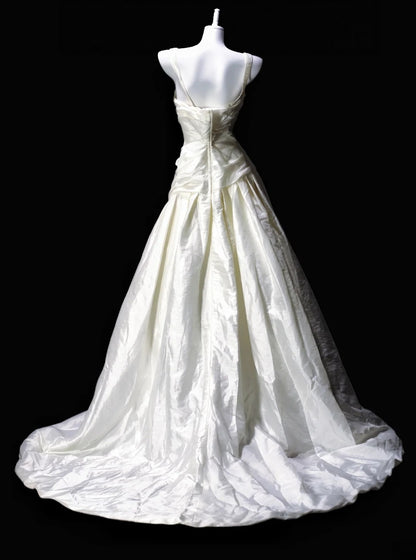 A Line Ivory Satin Retro Wedding Dress Formal Evening Dress  P1977