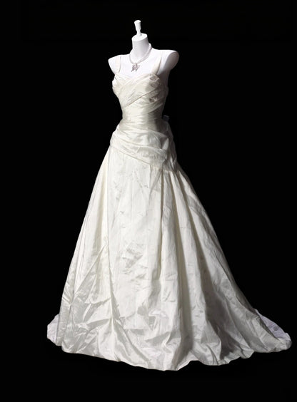 A Line Ivory Satin Retro Wedding Dress Formal Evening Dress  P1977