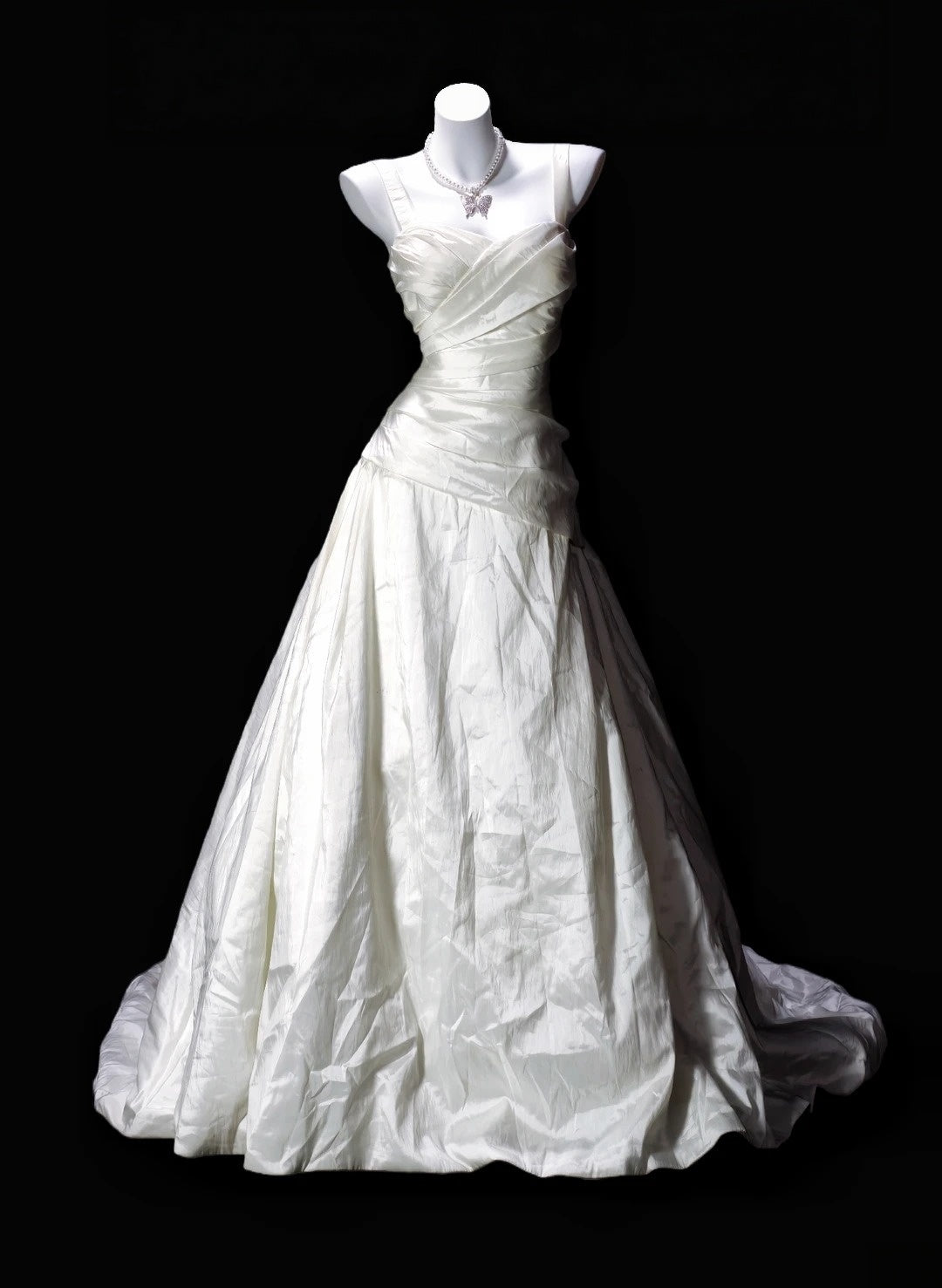 A Line Ivory Satin Retro Wedding Dress Formal Evening Dress  P1977