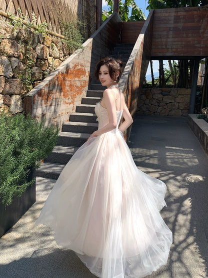 A Line Ivory Tulle Wedding Dress Formal Evening Dress  P1308