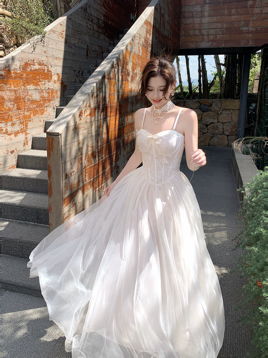A Line Ivory Tulle Wedding Dress Formal Evening Dress  P1308