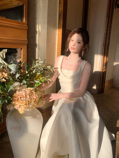 A Line Ivory Wedding Dress with Bridal Satin Evening Dress  P634