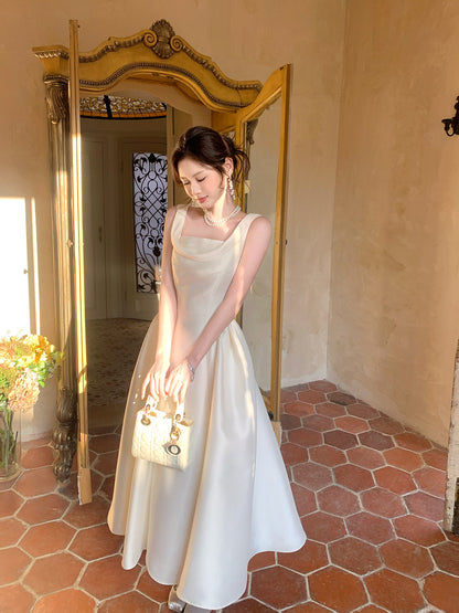 A Line Ivory Wedding Dress with Bridal Satin Evening Dress  P634