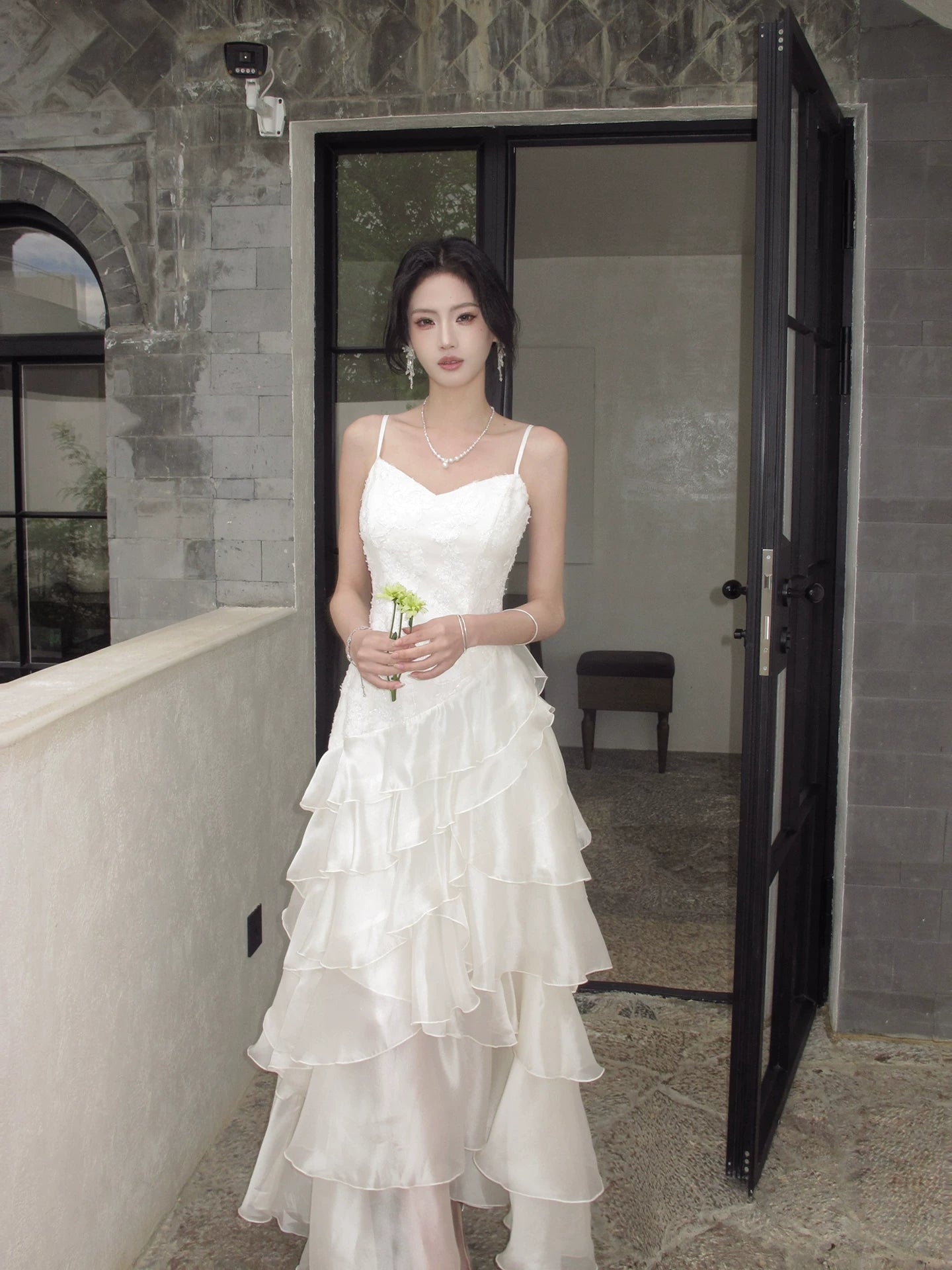 A Line Layered Wedding Dress Ruffled Evening Dress  P1280